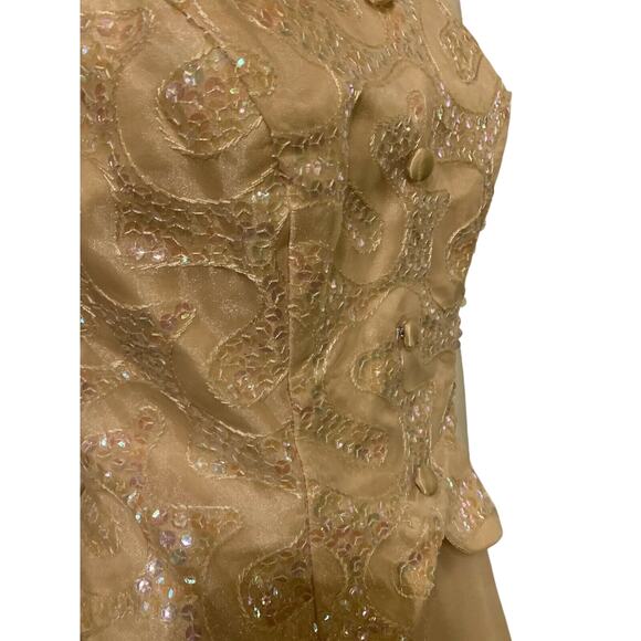 Vintage 90s Faviana Cocktail Dress / Prom Gown Sz 3/4 Gold Sequined - Picture 10 of 11
